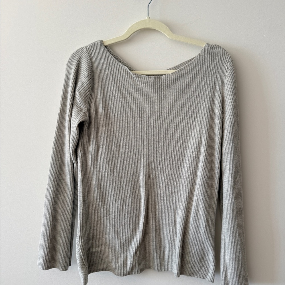 Babaton Light Gray Ribbed Knit Top